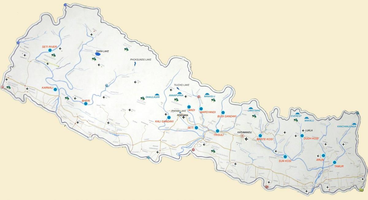 mapa nepál s jazierkami