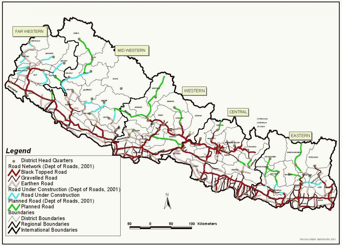 Mapa nepál fast track road