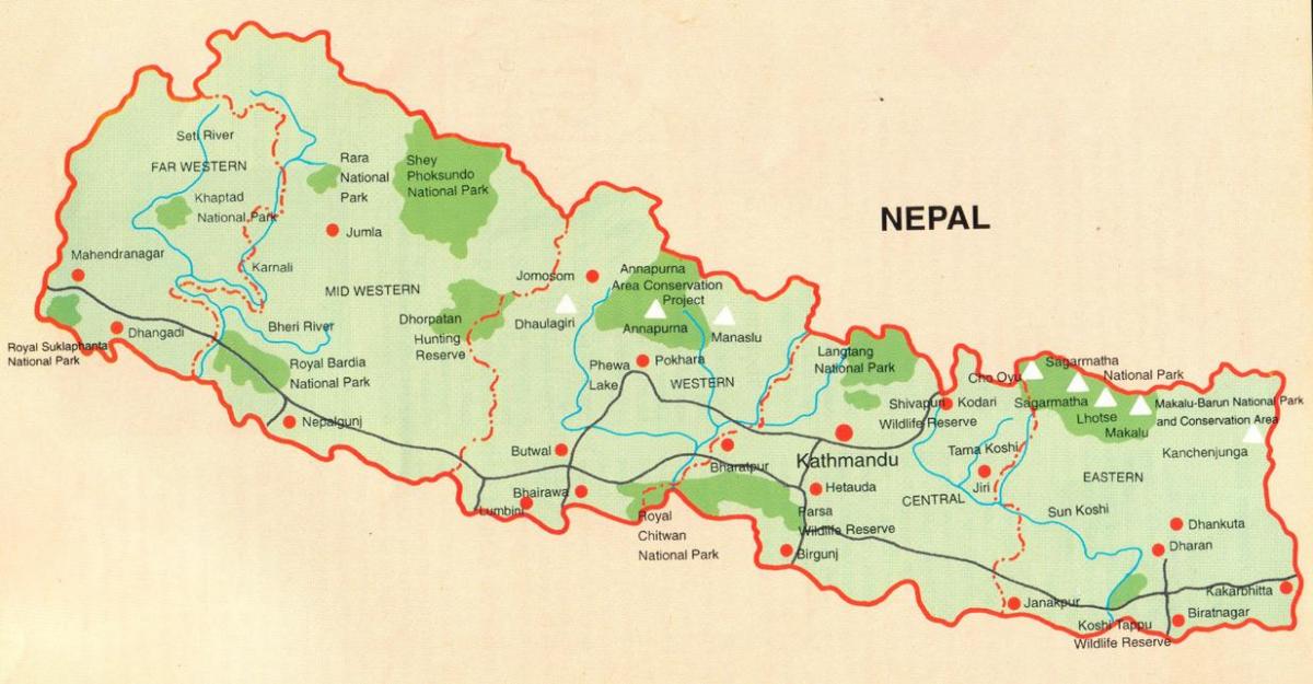 Mapa turistických pokhara v nepále