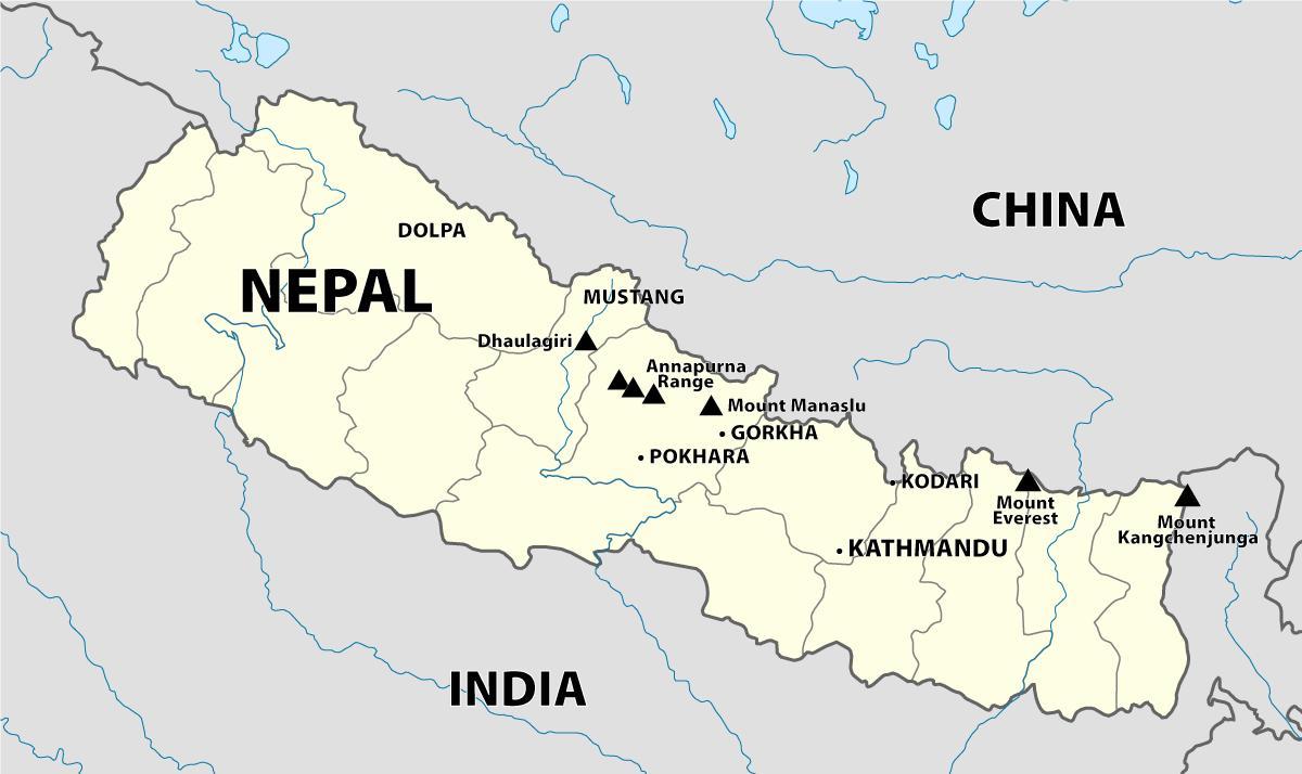 india, nepál hranice mapu