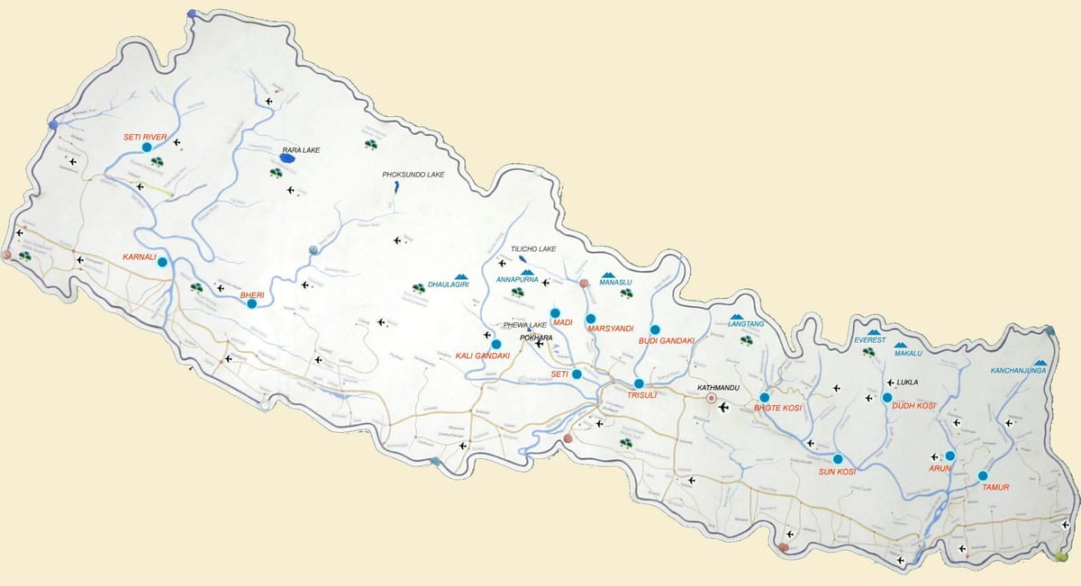 mapa nepál s jazierkami