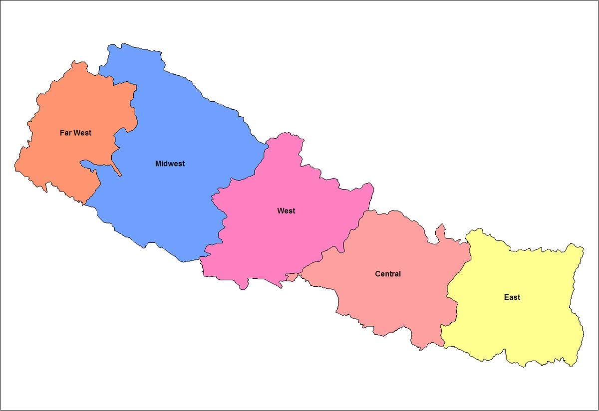 mapa východného rozvoja regiónu nepálu