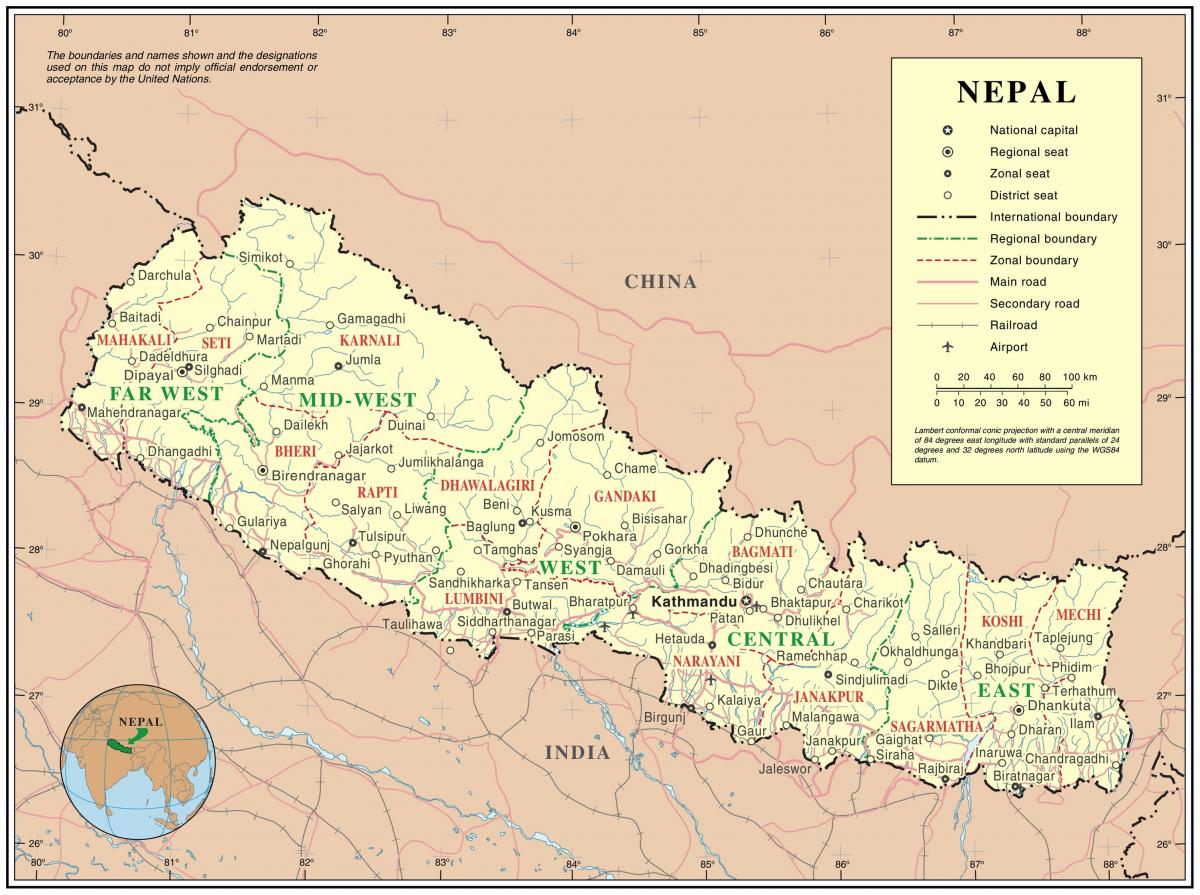 india, nepál hraničných ciest mapu