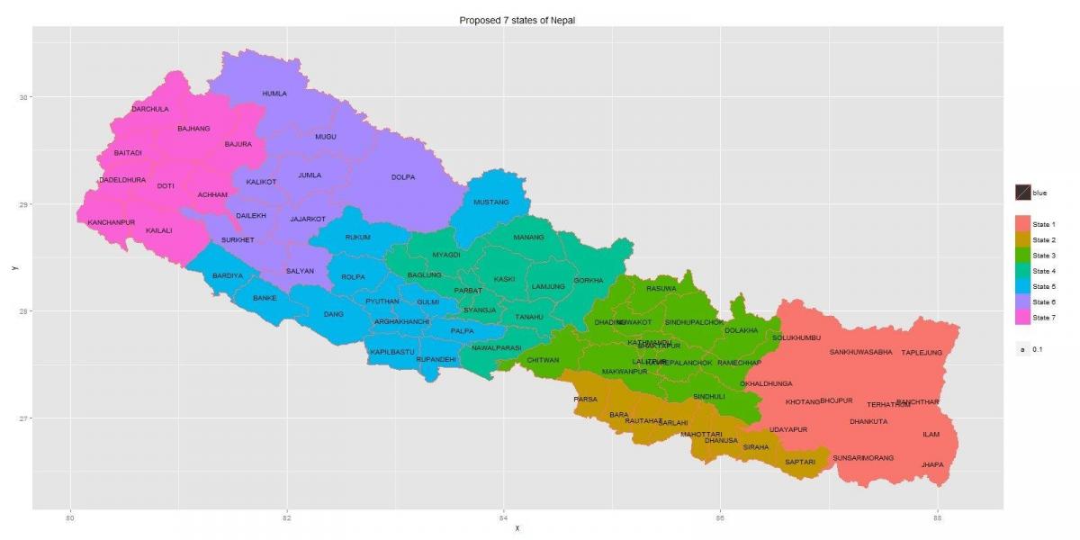 nové nepál mapu s 7 štátu