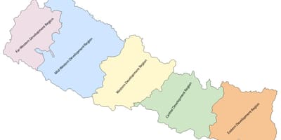 Mapa nepál s piatimi rozvoj regiónu