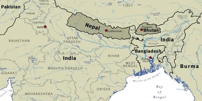 Mapa bhután nepále a tibete